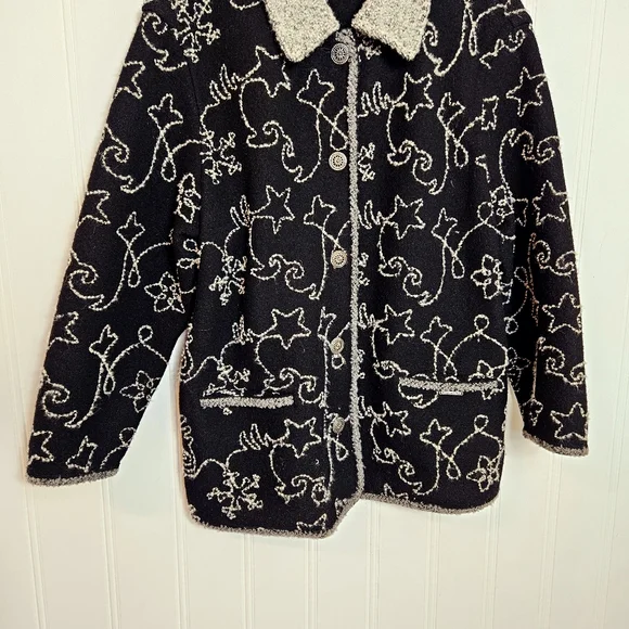 Vintage Geiger Collections Black Wool Coat Austrian Tailored Embroidery Size 40 - Picture 4 of 16